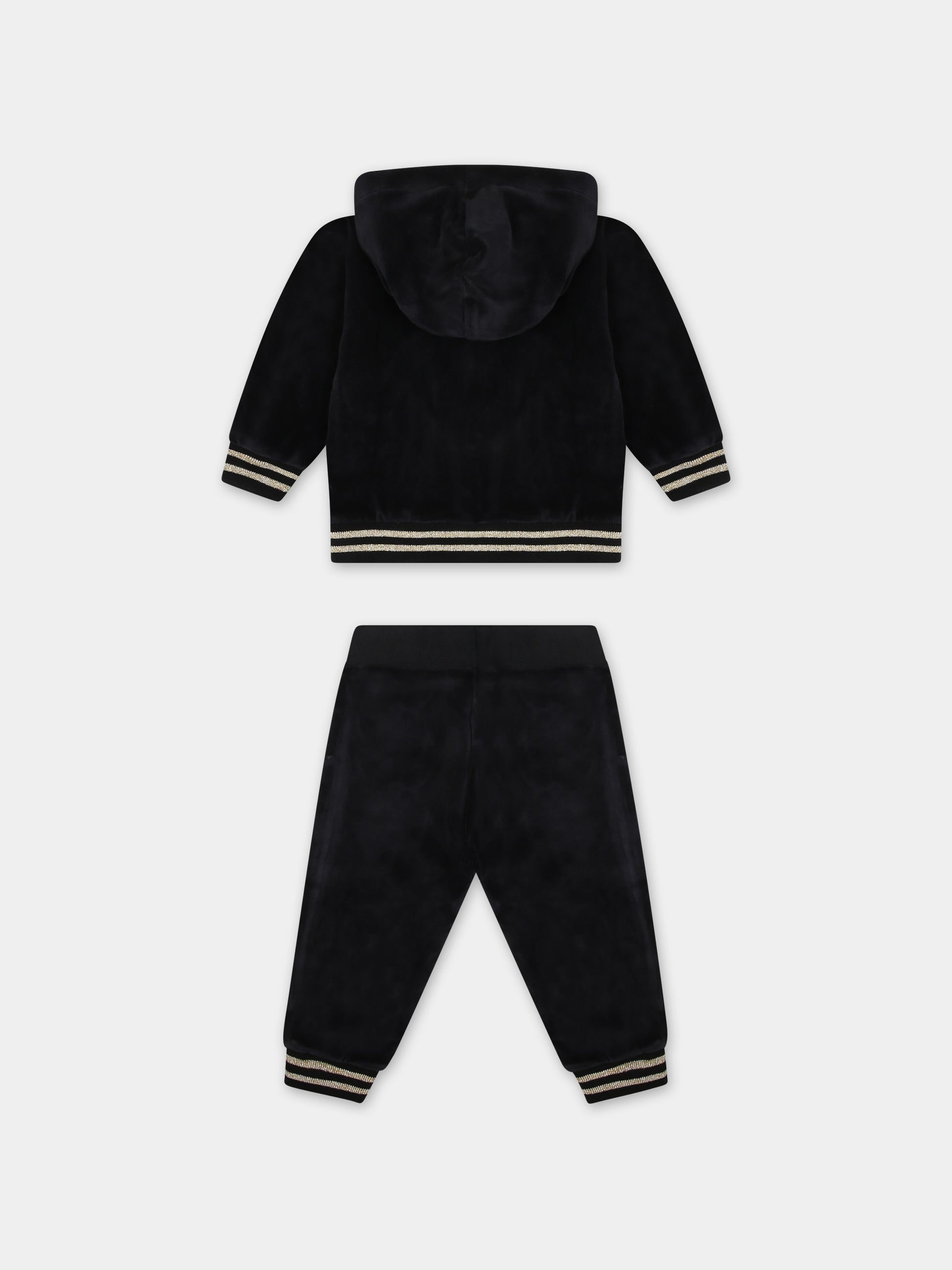 Completo nero in ciniglia per neonata,Moschino Kids,MAK01V LGA07 60100