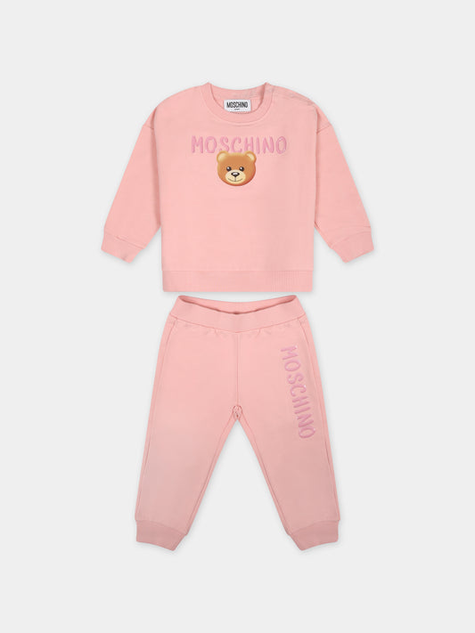 Completo rosa per neonata con teddy bear,Moschino Kids,MMK039 LDA17 50209