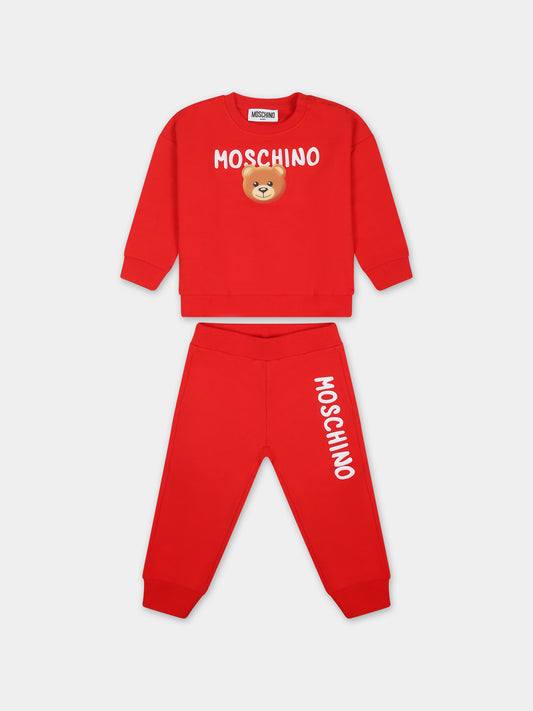 Completo rosso per neonata con teddy bear,Moschino Kids,MMK039 LDA17 50109