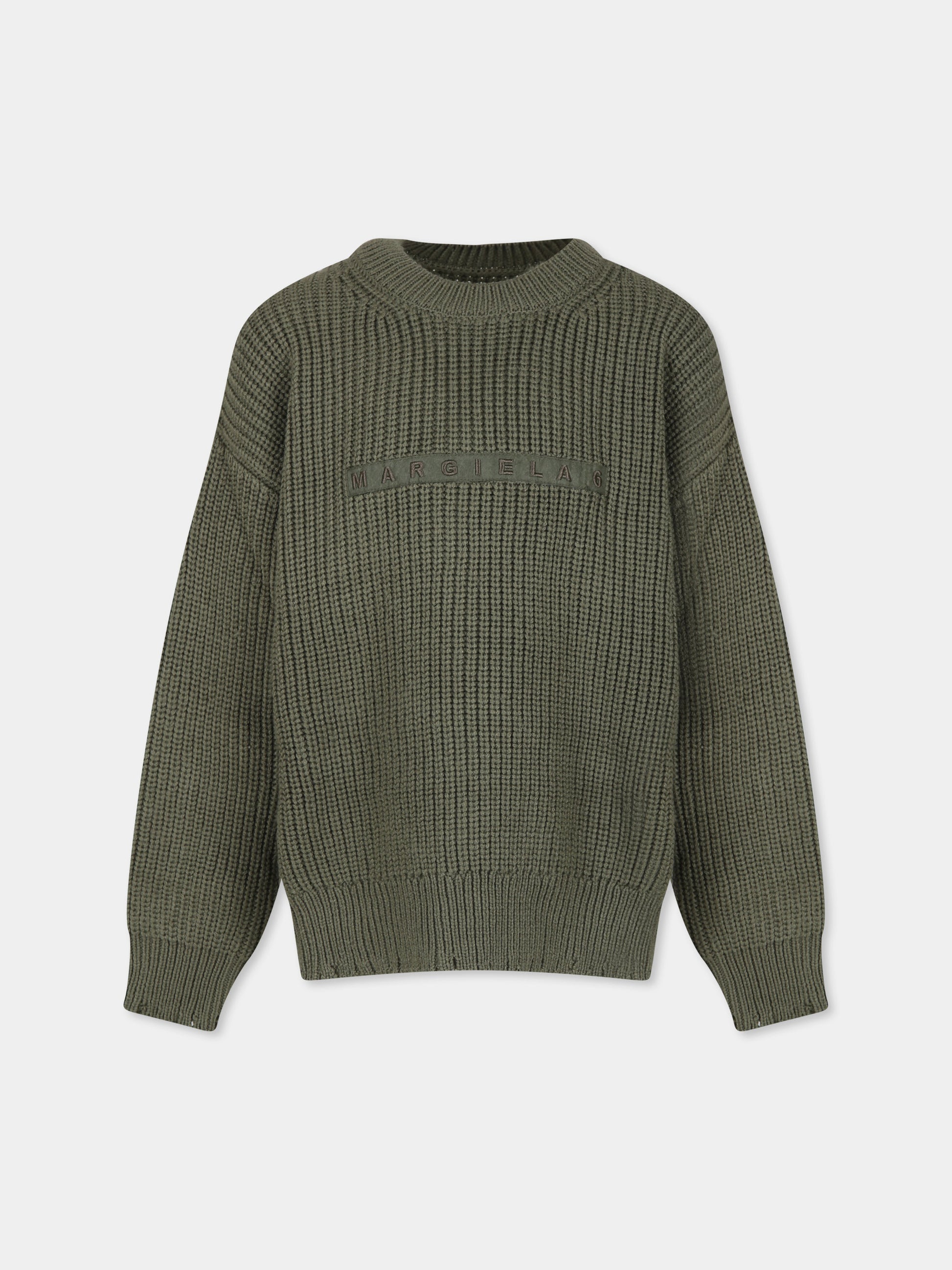 Maglione verde per bambini con logo,Mm6 Maison Margiela,M60704 MM03M MM6K30U M6512