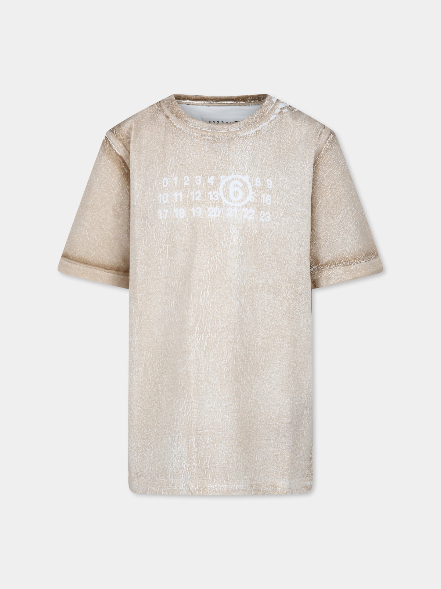 T-shirt beige per bambini con stampa numeri,Mm6 Maison Margiela,M60669 MM04G MM6T102U M6705