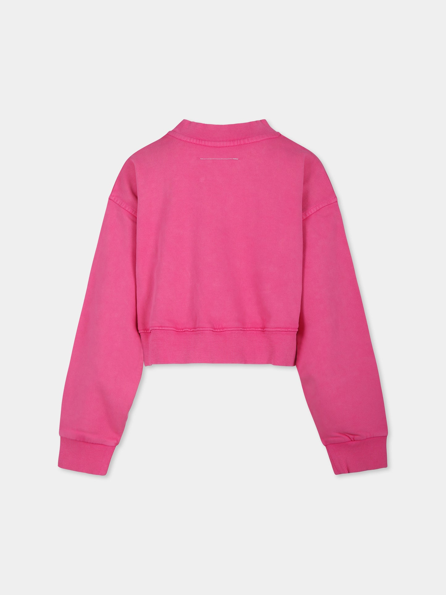 Felpa crop fucsia per bambina con logo,Mm6 Maison Margiela,M60683 MM03Z MM6S97U M6307