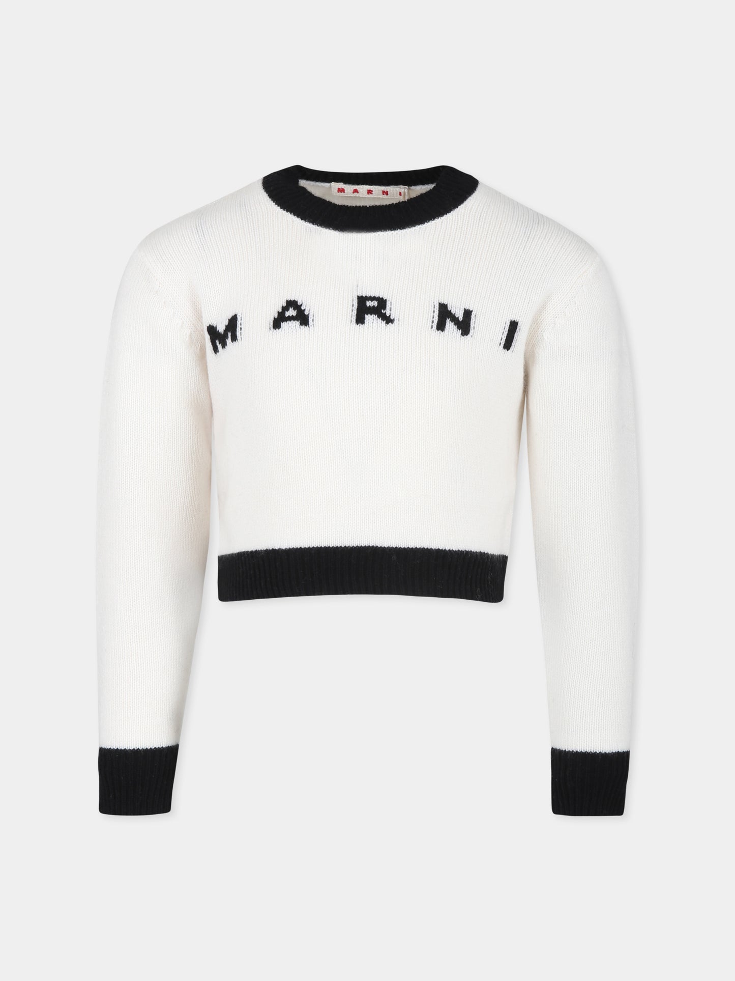 Maglione crop avorio per bambina con logo,Marni Kids,M00993 M00ML MK107AF 0M111