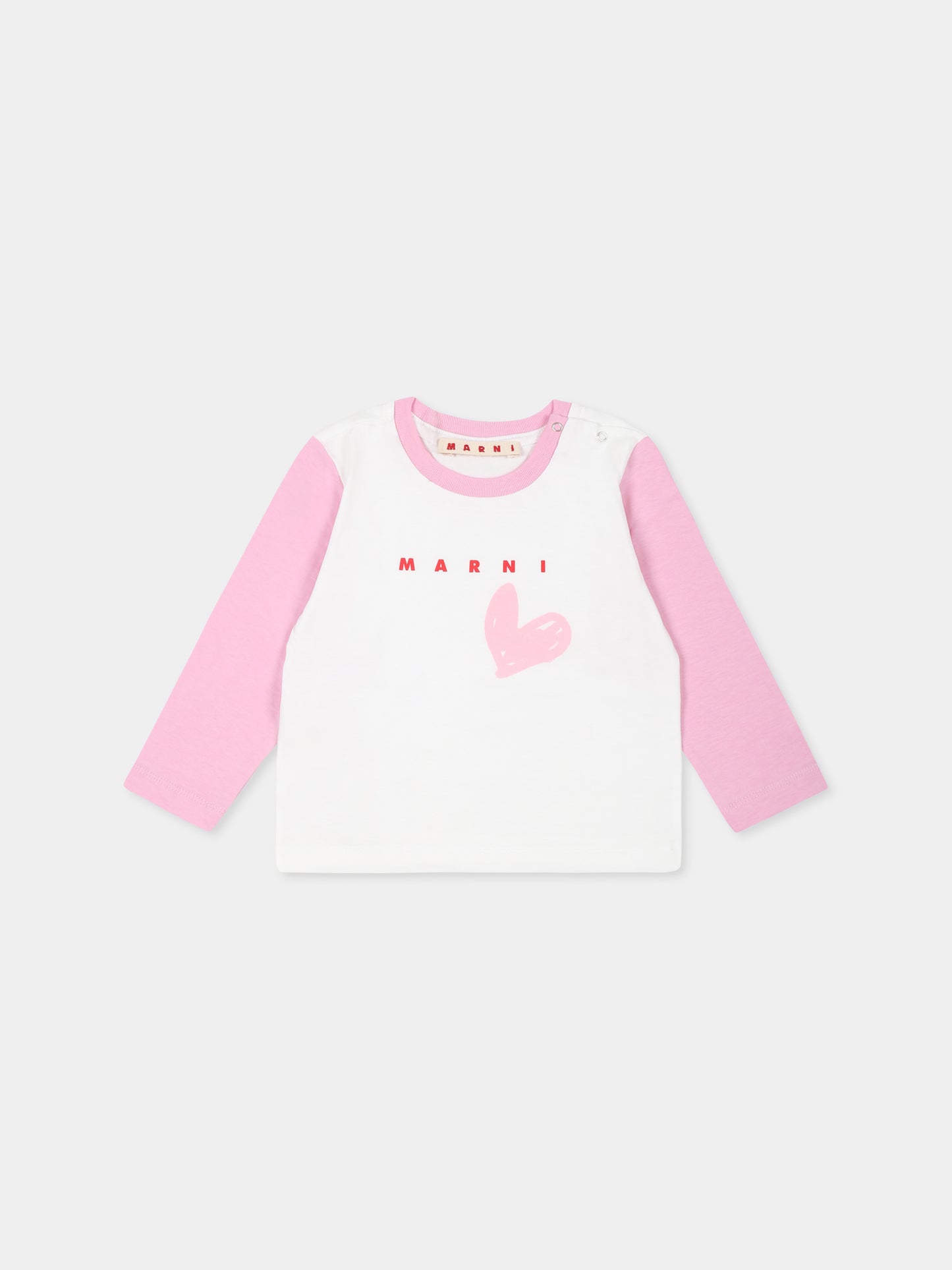 Felpa bianca per neonata con cuore e logo,Marni Kids,M01250 M00RF MT74B 0M110