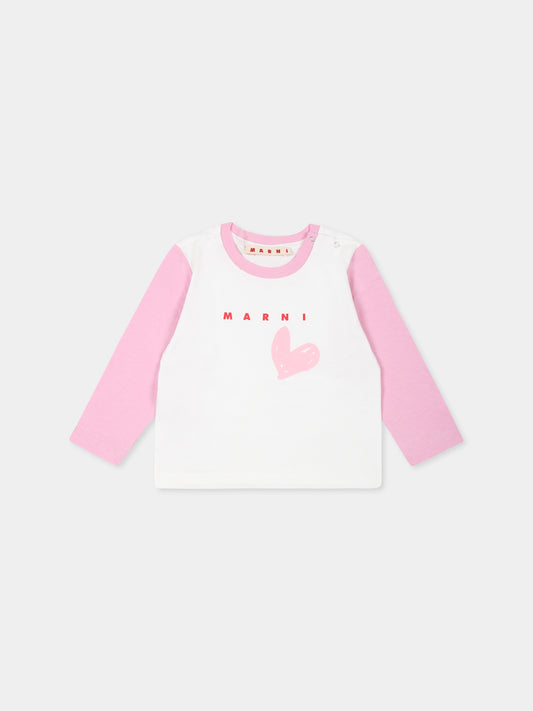 Felpa bianca per neonata con cuore e logo,Marni Kids,M01250 M00RF MT74B 0M110