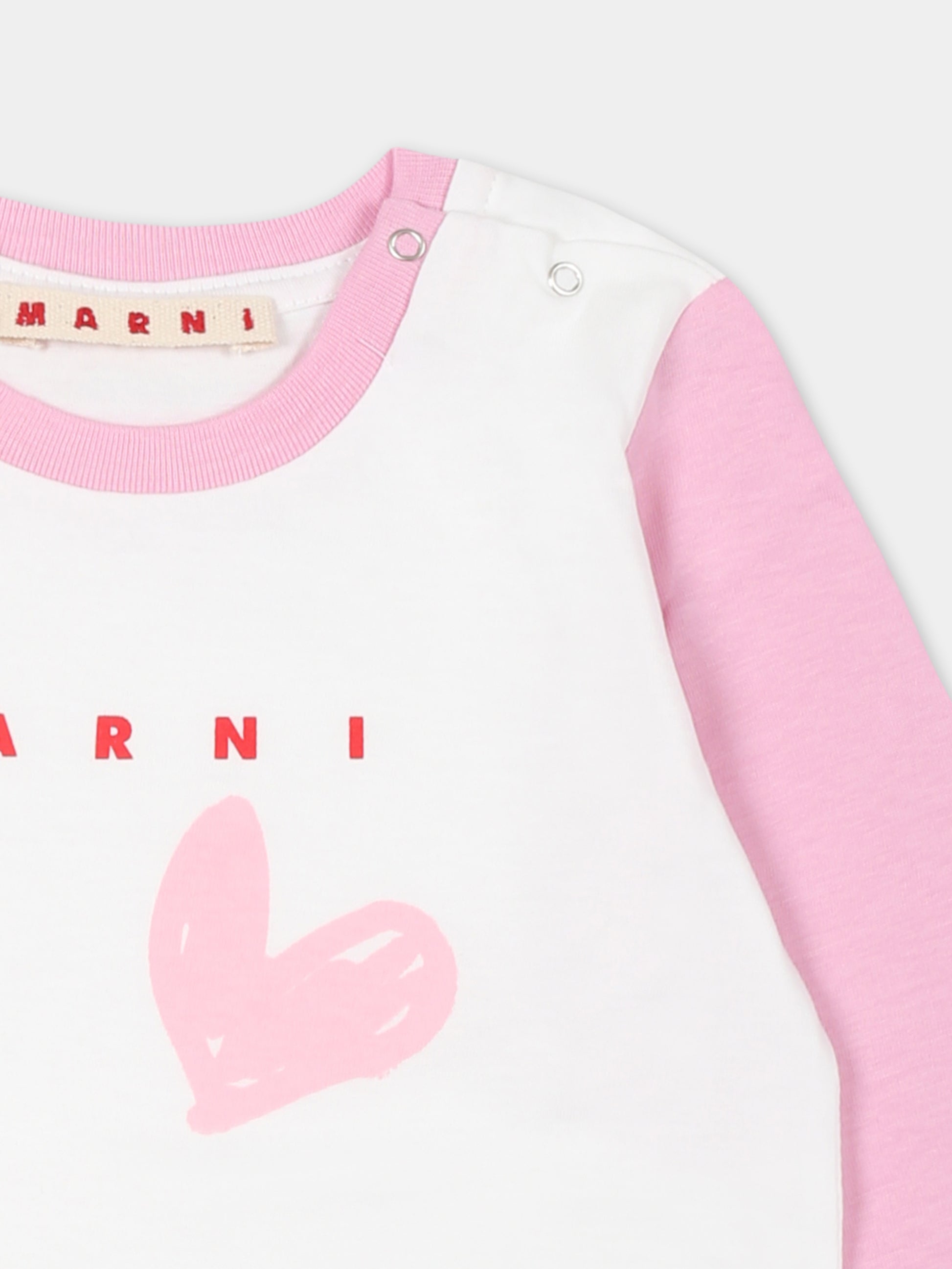 Felpa bianca per neonata con cuore e logo,Marni Kids,M01250 M00RF MT74B 0M110