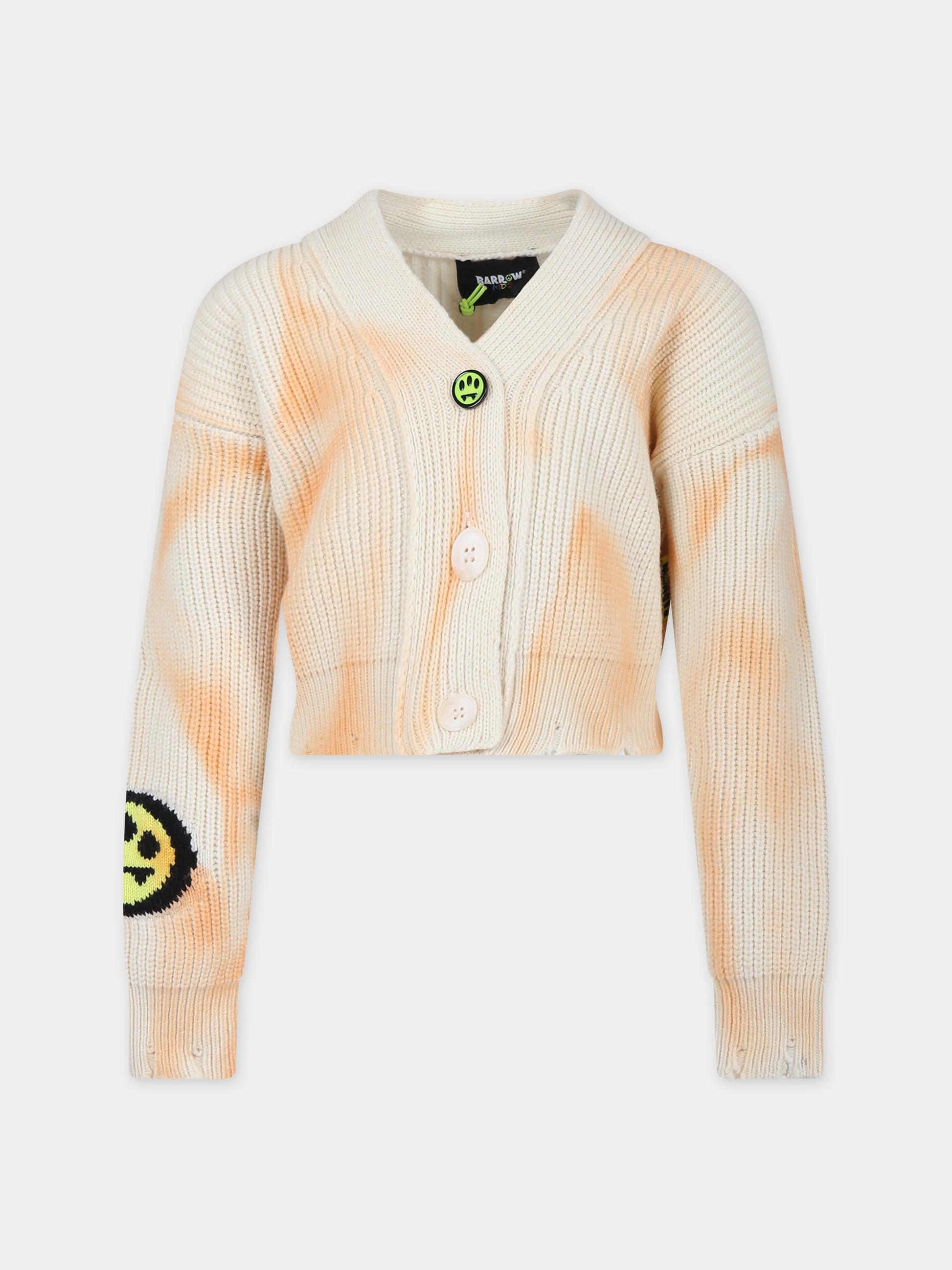 Cardigan avorio per bambina con logo e smile,Barrow,F3BKJGCA038 BW011