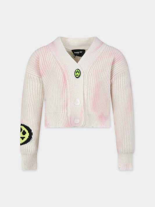 Cardigan avorio per bambina con logo e smile,Barrow,F3BKJGCA038 BW014