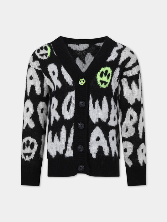 Cardigan nero per bambina con logo e smile,Barrow,F3BKJGCA061 110
