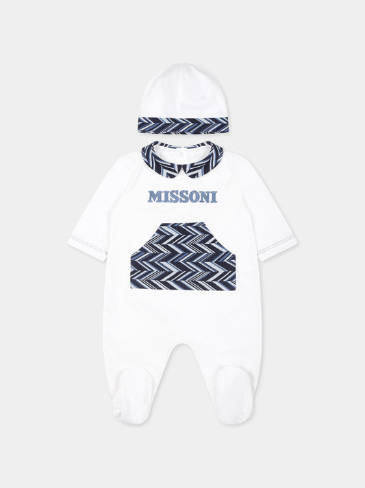 Set tutina bianco per neonato con motivo chevron,Missoni,MVB530 J0177 100BL