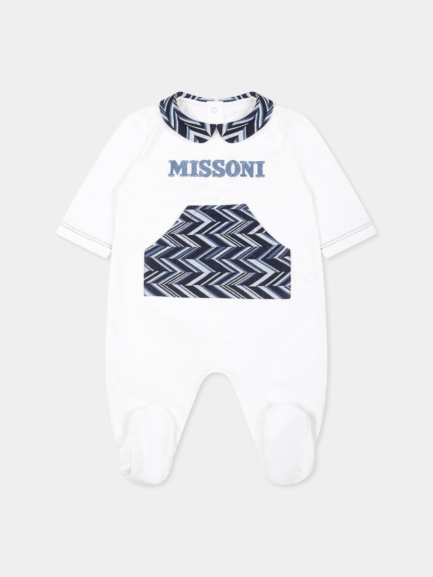 Set tutina bianco per neonato con motivo chevron,Missoni,MVB530 J0177 100BL