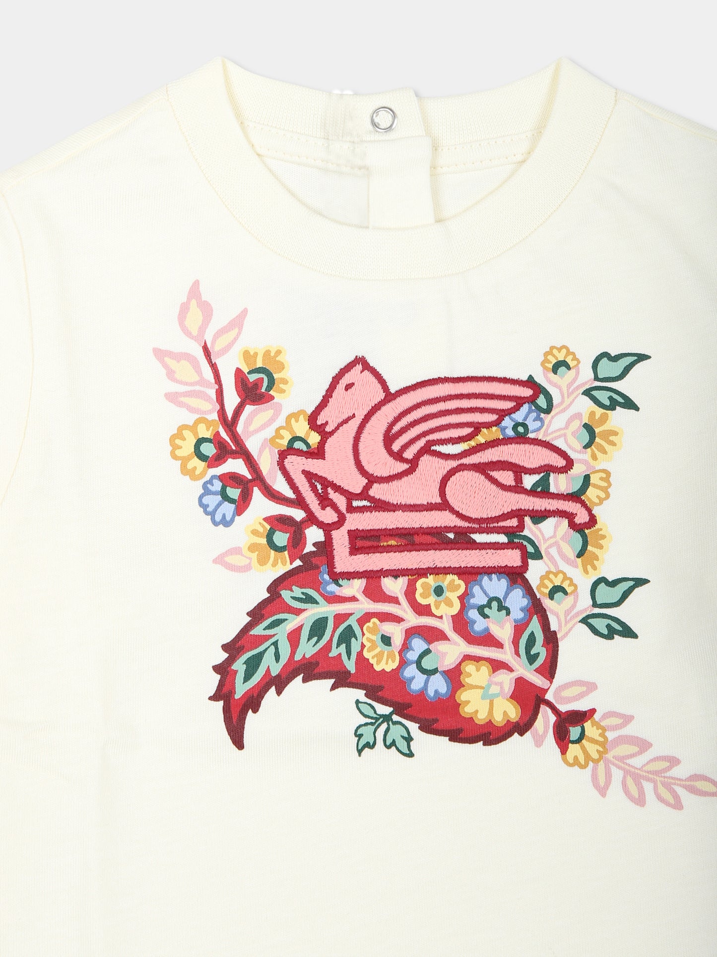 T-shirt avorio per neonata con stampa paisley floreale,Etro,GV8040 Z2081 105