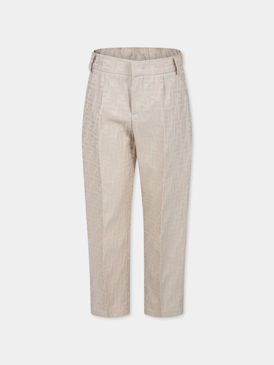 Pantaloni beige per bambino con FF,Fendi Kids,JMF490 AQTV F1P2N