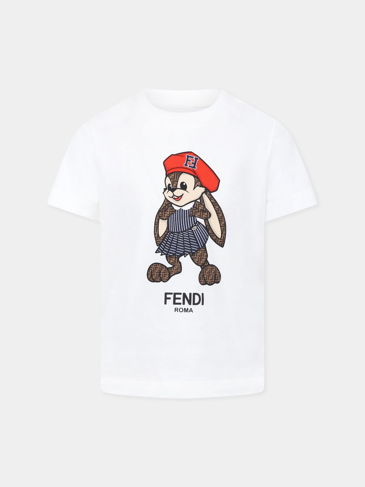 T-shirt blanc pour fille avec lapin Fendi