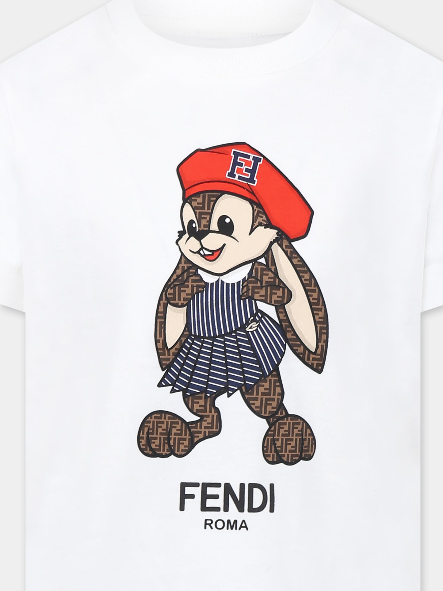 T-shirt blanc pour fille avec lapin Fendi