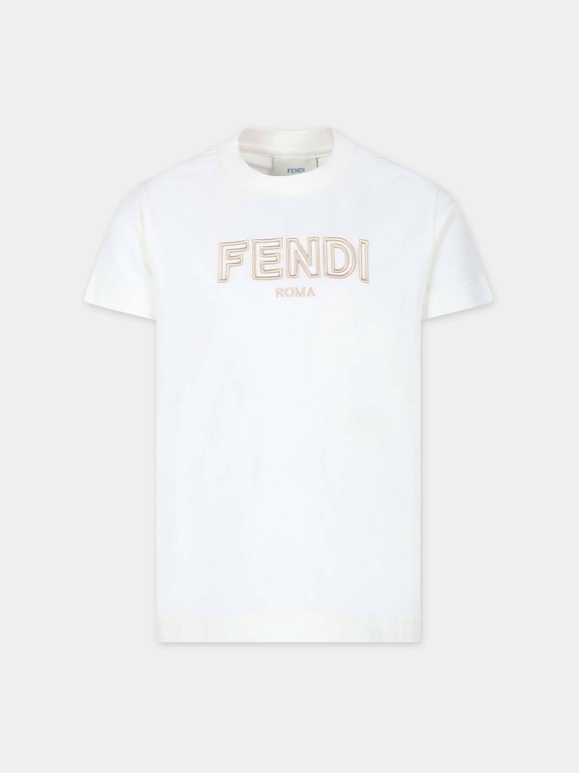 T-shirt bianca per bambini con logo Fendi,Fendi Kids,JUI159 7AJ F1PCP