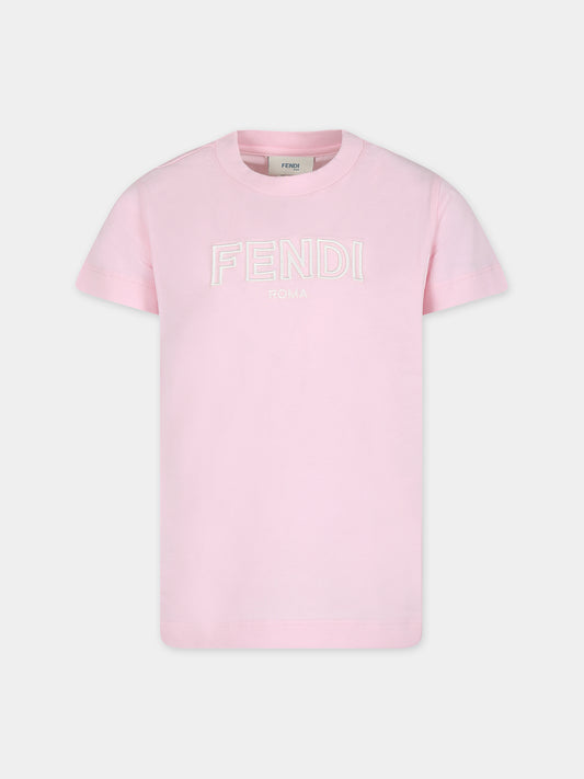 T-shirt rosa per bambina con logo Fendi,Fendi Kids,JUI159 7AJ F1N16