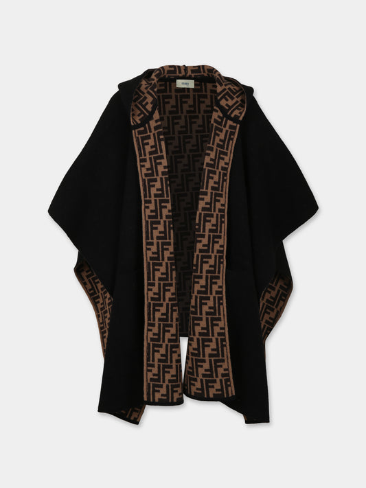 Cappa nera per bambina con iconiche FF e logo,Fendi Kids,JFQ056 AKLS F1M0T