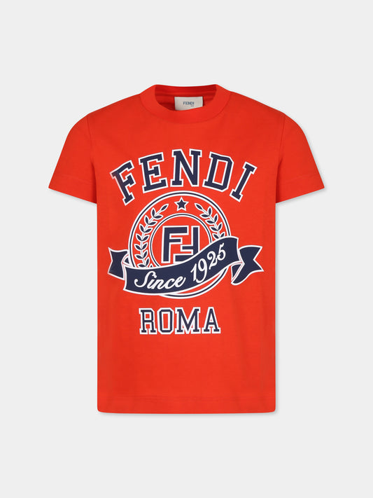 T-shirt rossa per bambini con logo,Fendi Kids,JUI164 7AJ F0XDC