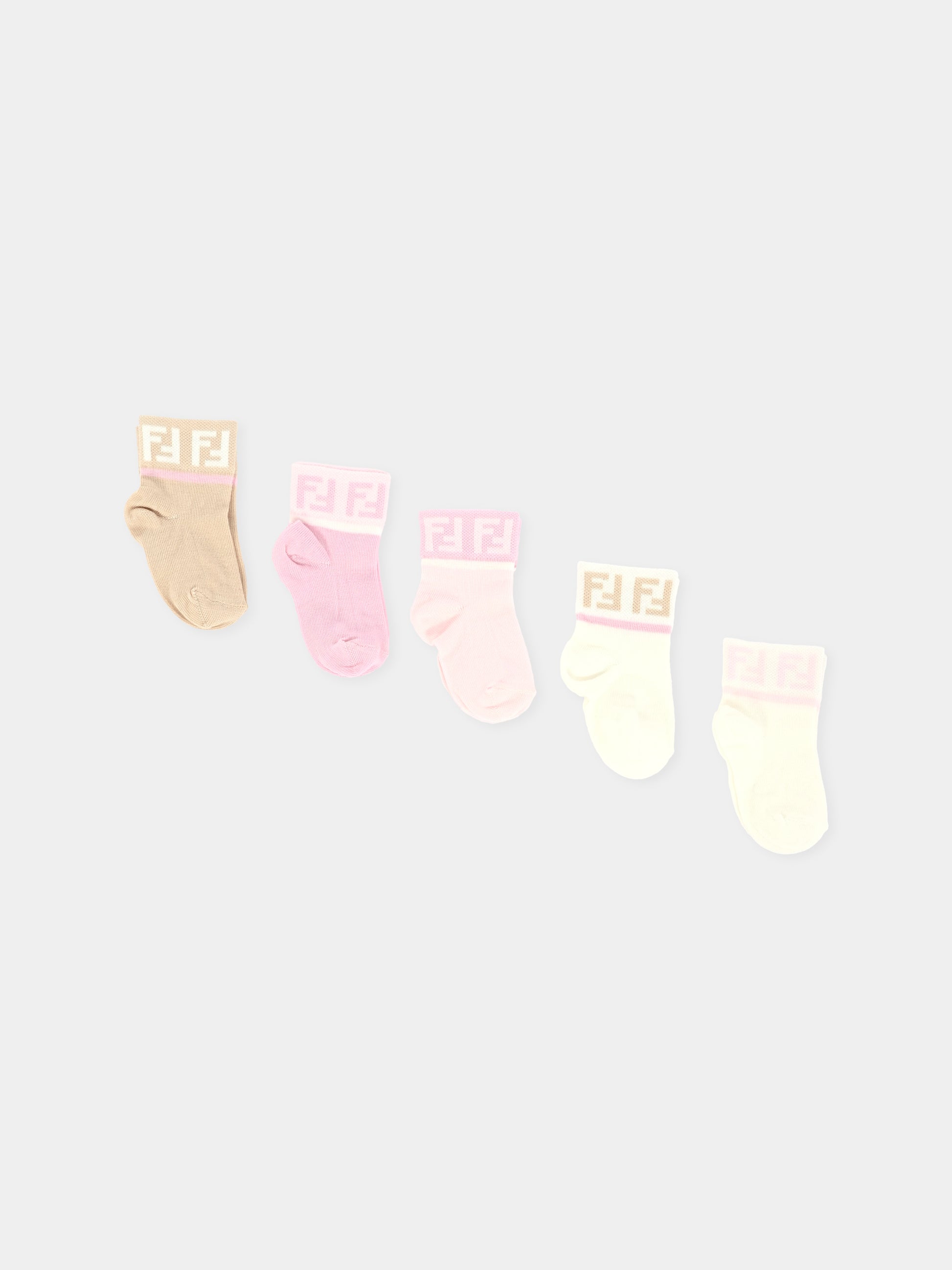 Set calzini multicolor per neonata con doppia F,Fendi Kids,BFN038 ASQV F1PMK