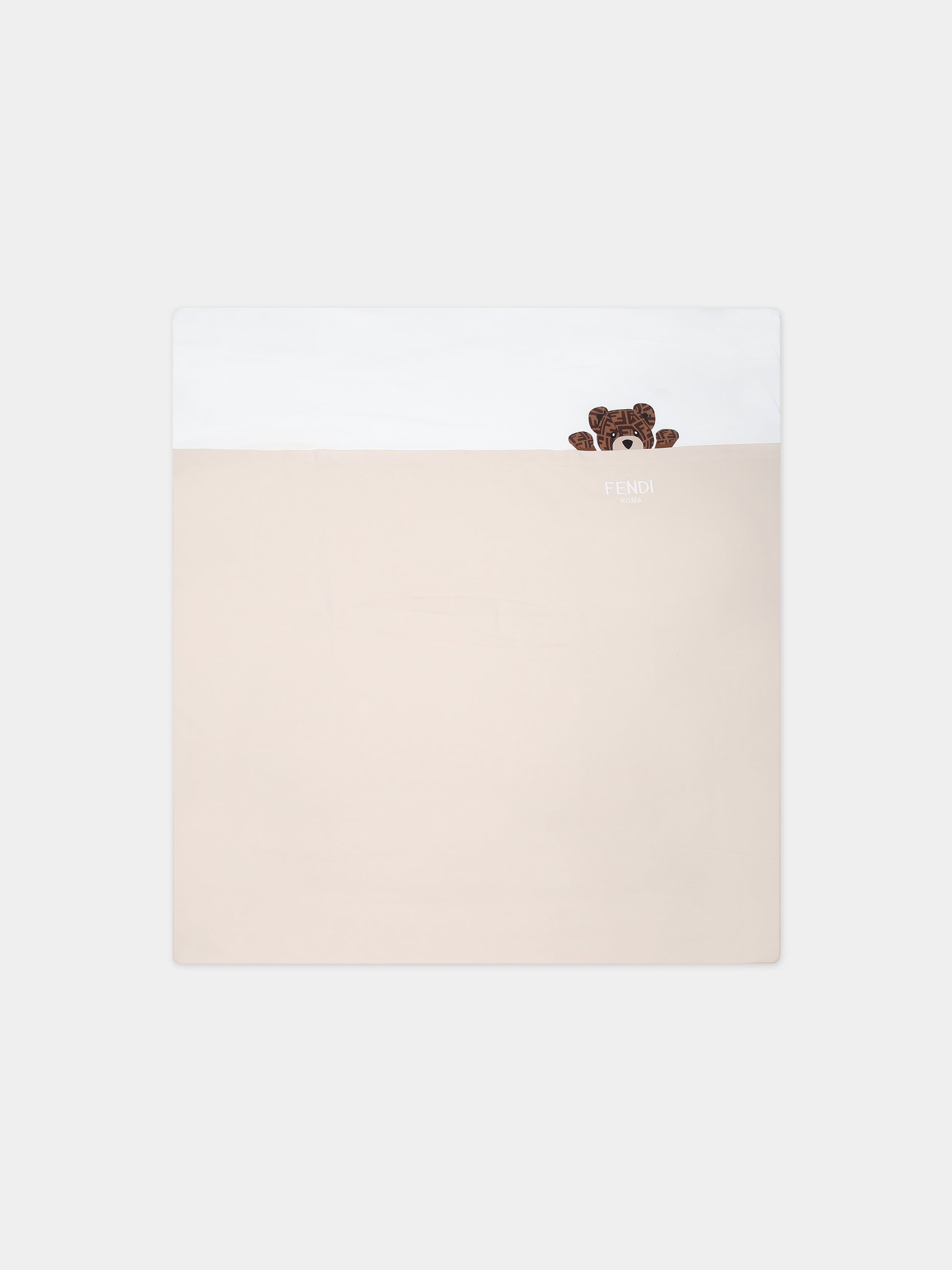 Coperta beige per neonati con orsetto e logo Fendi,Fendi Kids,BUJ282 ST8 F19J5