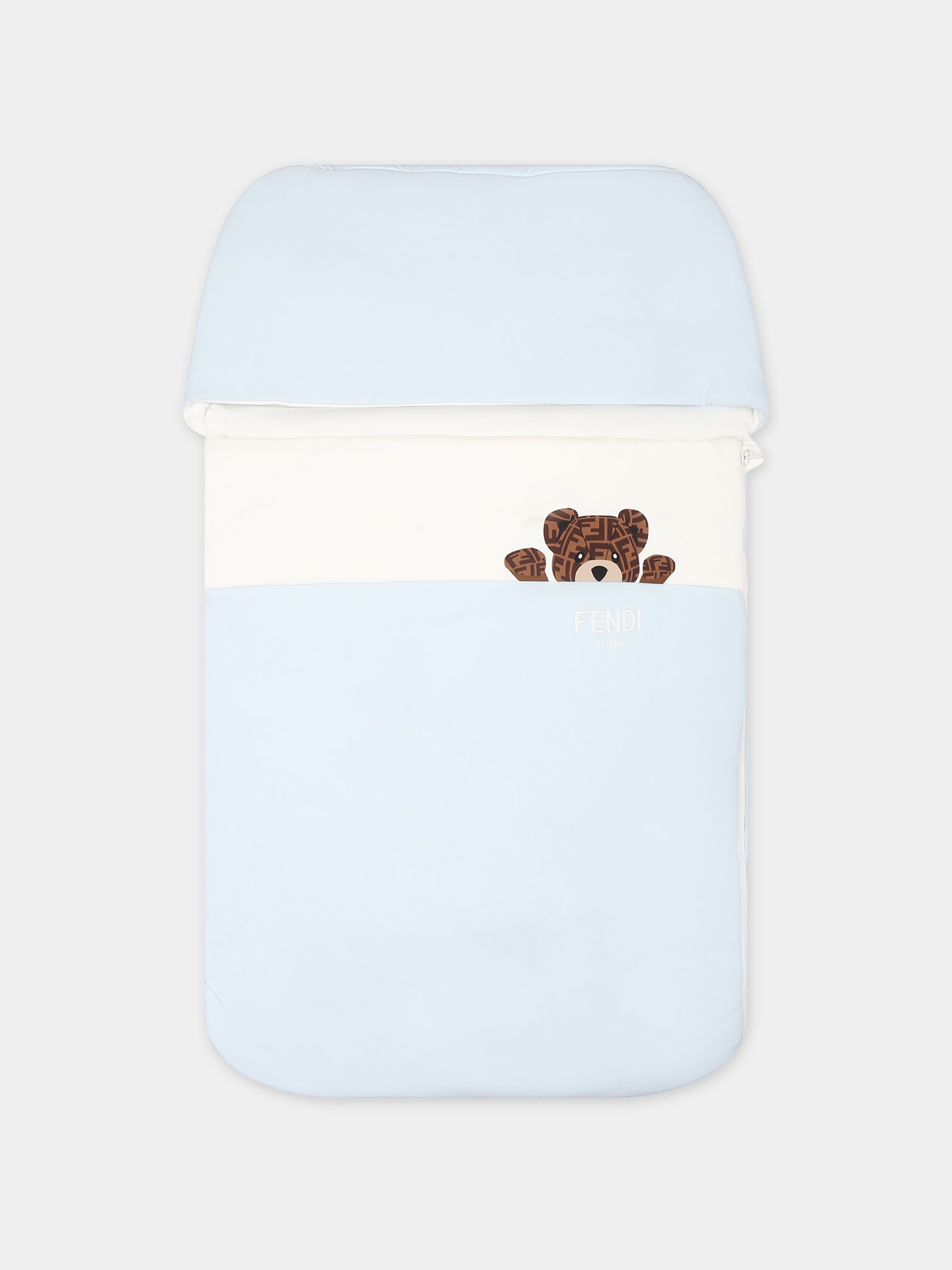 Coperta celeste per neonato con orsetto e logo Fendi,Fendi Kids,BUJ281 ST8 F19J4