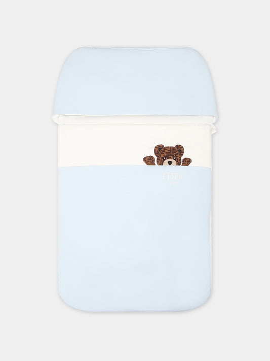 Coperta celeste per neonato con orsetto e logo Fendi,Fendi Kids,BUJ281 ST8 F19J4