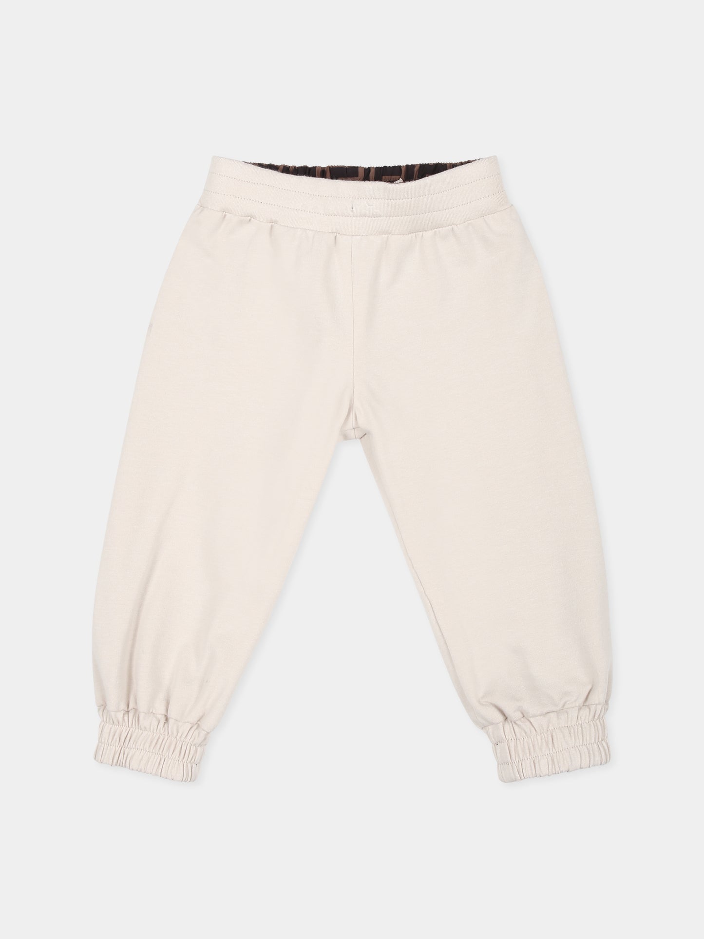 Pantaloni reversibili beige per neonato con FF,Fendi Kids,BUF071 AMJJ F19J5