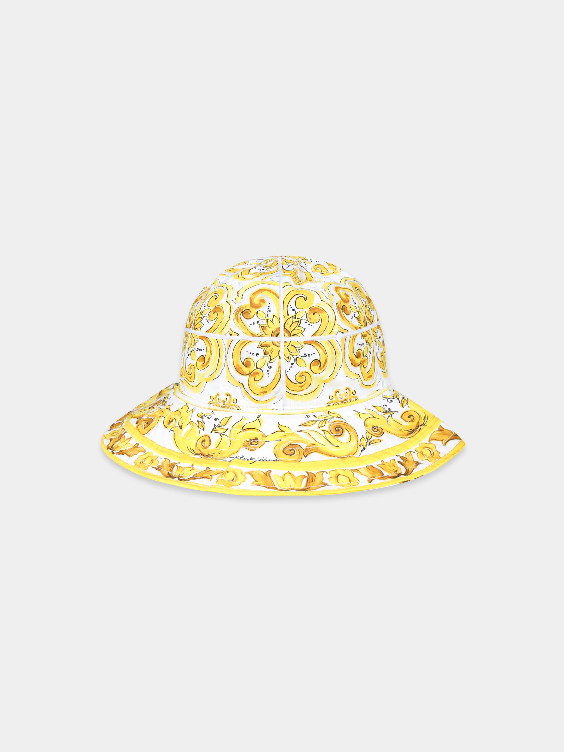 Cloche gialla per bambina con stampa maiolica gialla,Dolce & Gabbana Kids,LB4H48 G7E1J H03TN