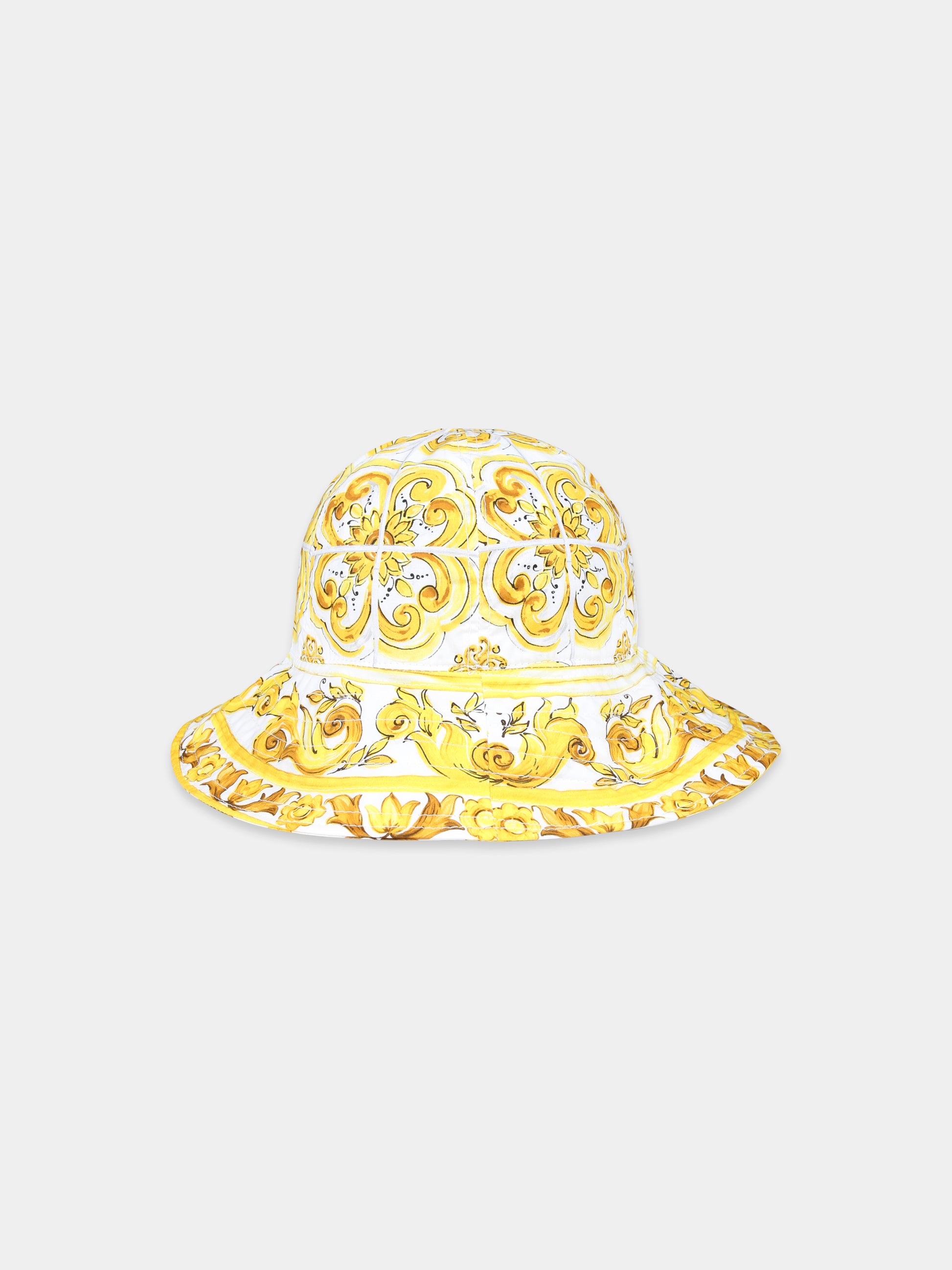 Cloche gialla per bambina con stampa maiolica gialla,Dolce & Gabbana Kids,LB4H48 G7E1J H03TN