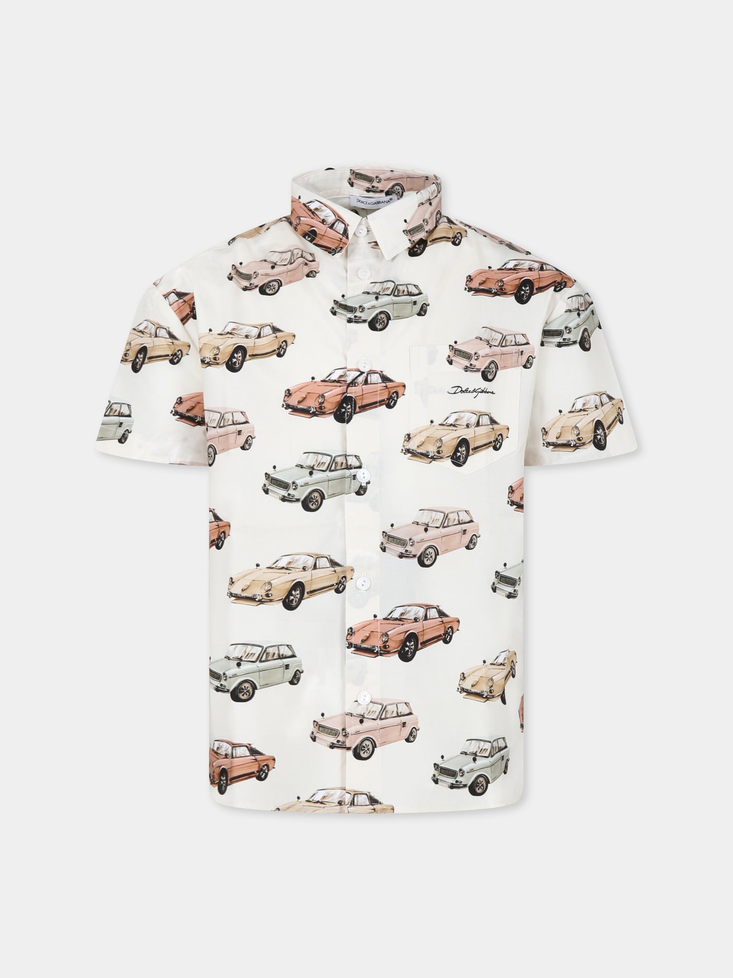 Camicia avorio per bambino con stampa auto d'epoca,Dolce & Gabbana Kids,L44S16 HS5SB HA5FI