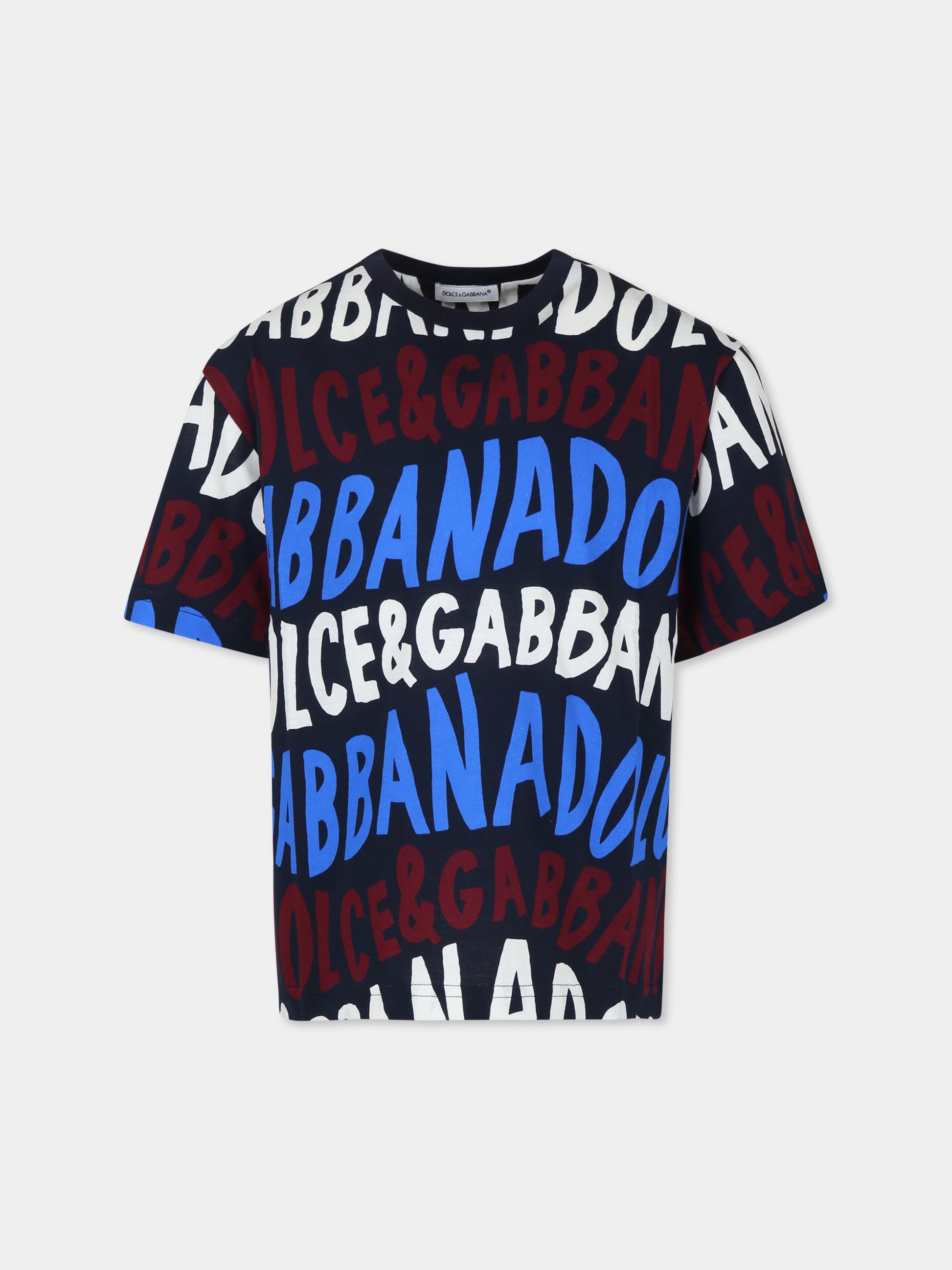 T-shirt blu per bambino con logo,Dolce & Gabbana Kids,L4JTHV HS7OY HB5FA