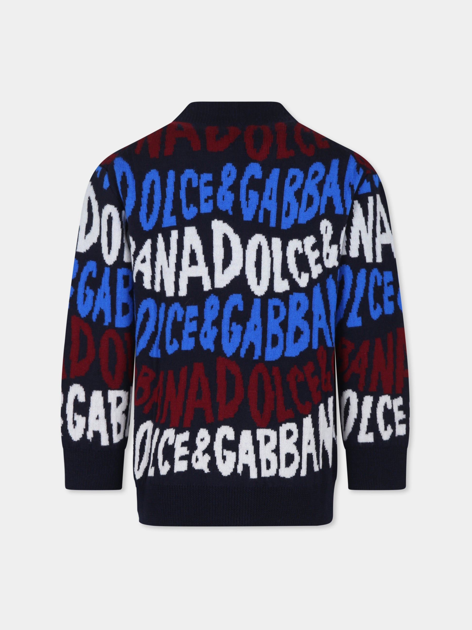 Cardigan blu per bambino con logo,Dolce & Gabbana Kids,L4KWE3 JCVV3 S9000