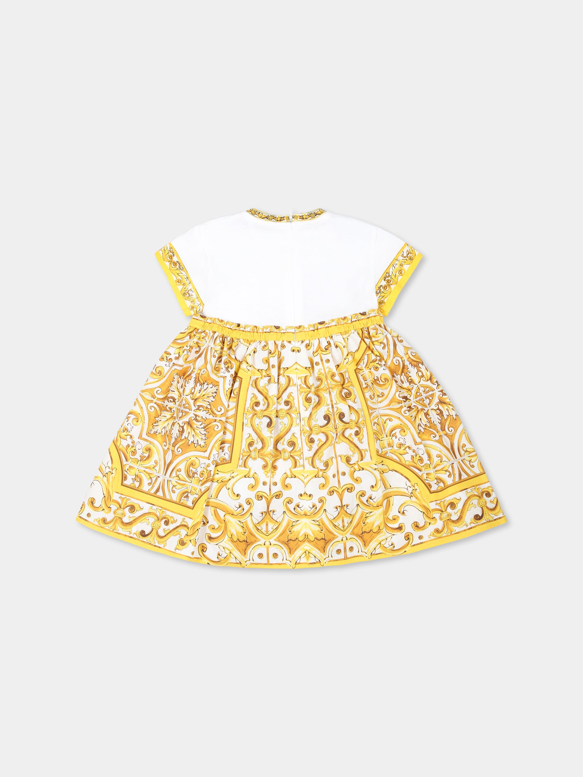 Vestito giallo per neonata con stampa maiolica gialla,Dolce & Gabbana Kids,L2JDZ1 G7NUL S9000