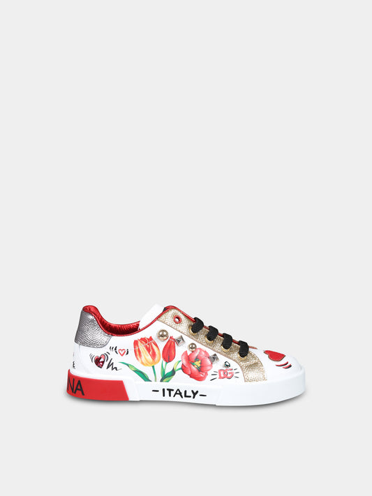 Sneaker Portofino bianche per bambina,Dolce & Gabbana Kids,D11278 AB315 HWF57