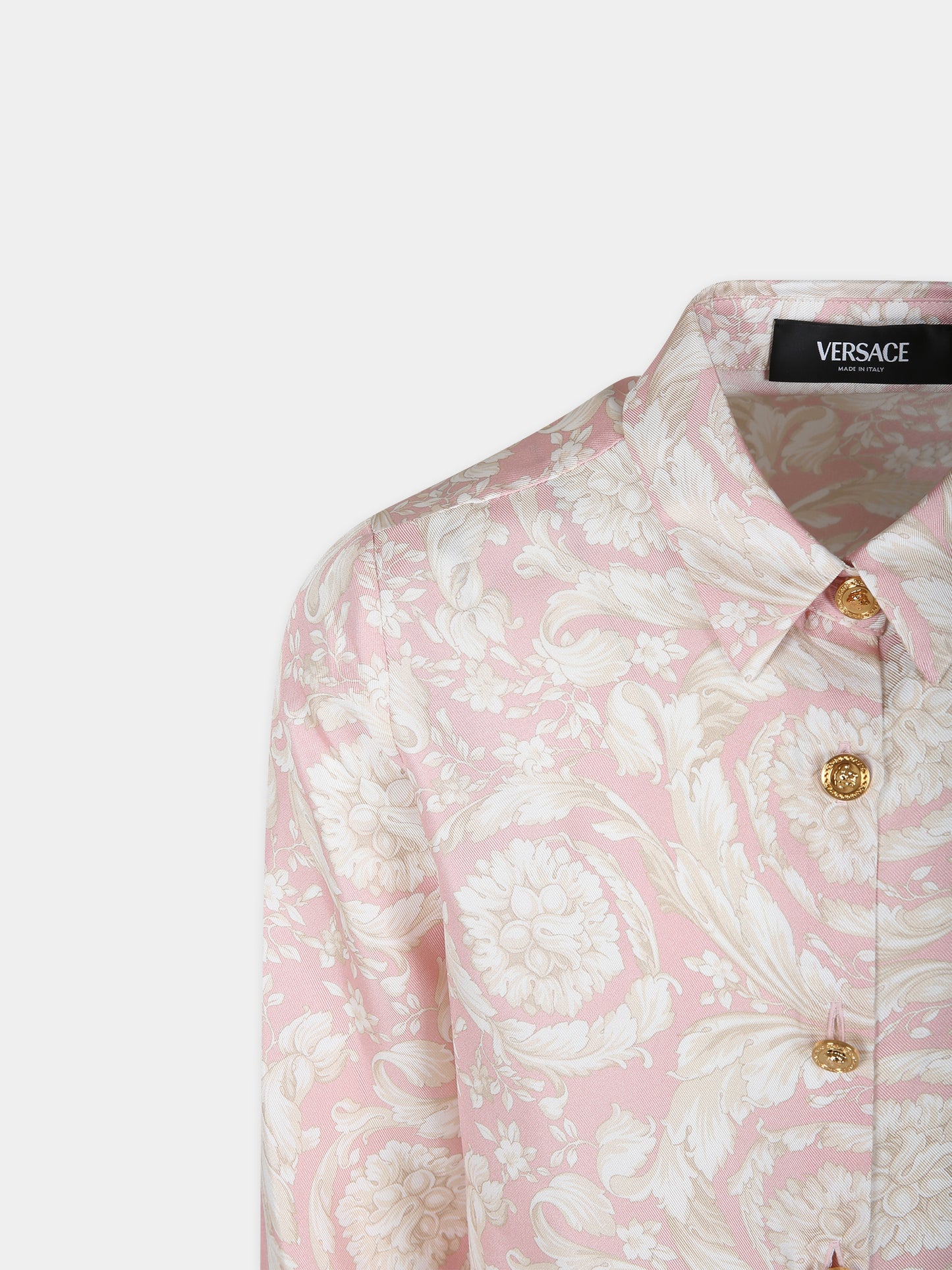 Camicia rosa per bambina con stampa barocco,Versace,1000190 1A11195 5PB30