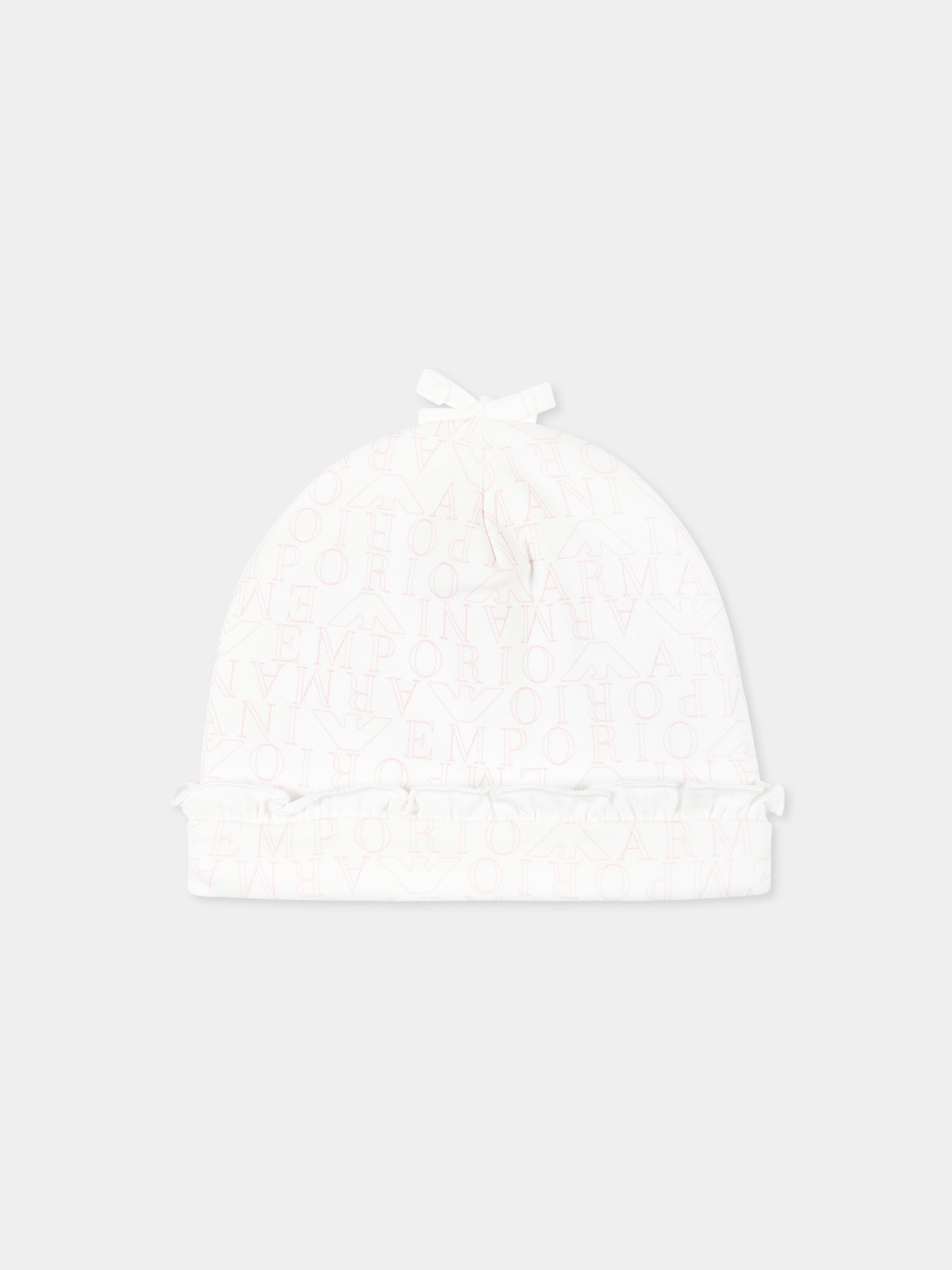 Cappello bianco per neonata con logo all-over,Emporio Armani,6DD401 NJ10Z F307