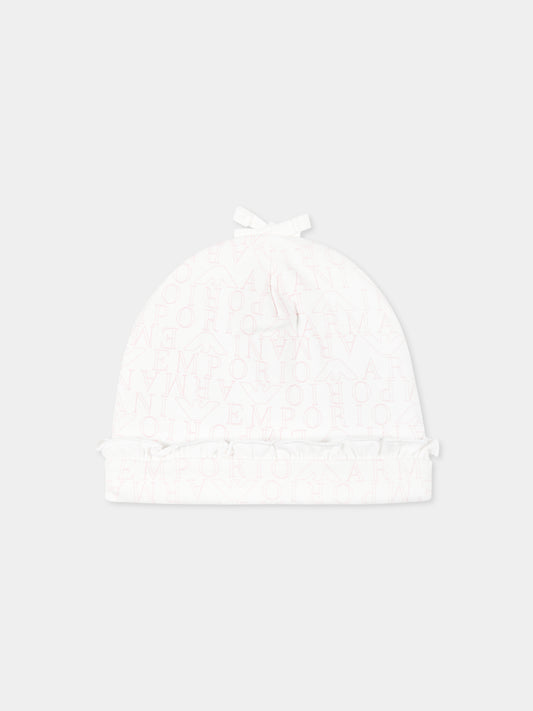 Cappello bianco per neonata con logo all-over,Emporio Armani,6DD401 NJ10Z F307