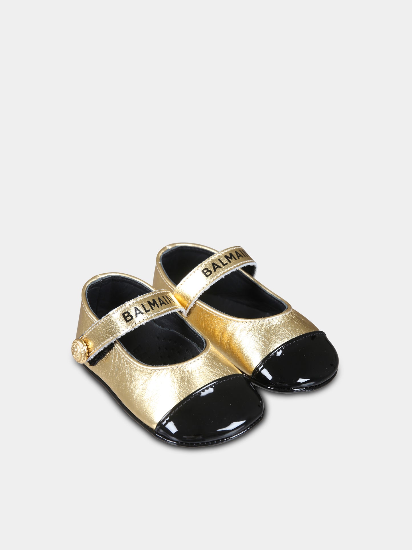 Ballerine oro per neonata con logo,Balmain Kids,BV0016 Y0048 220NE