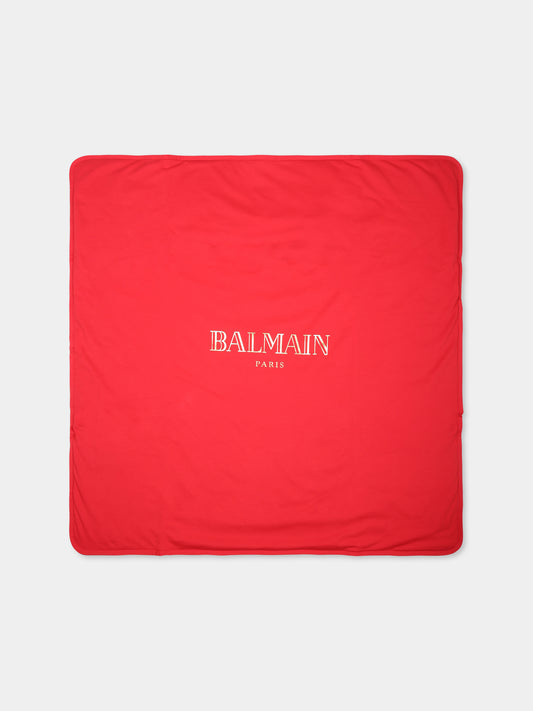 Coperta rossa per neonati con logo,Balmain Kids,BV0580 Z0082 414OR