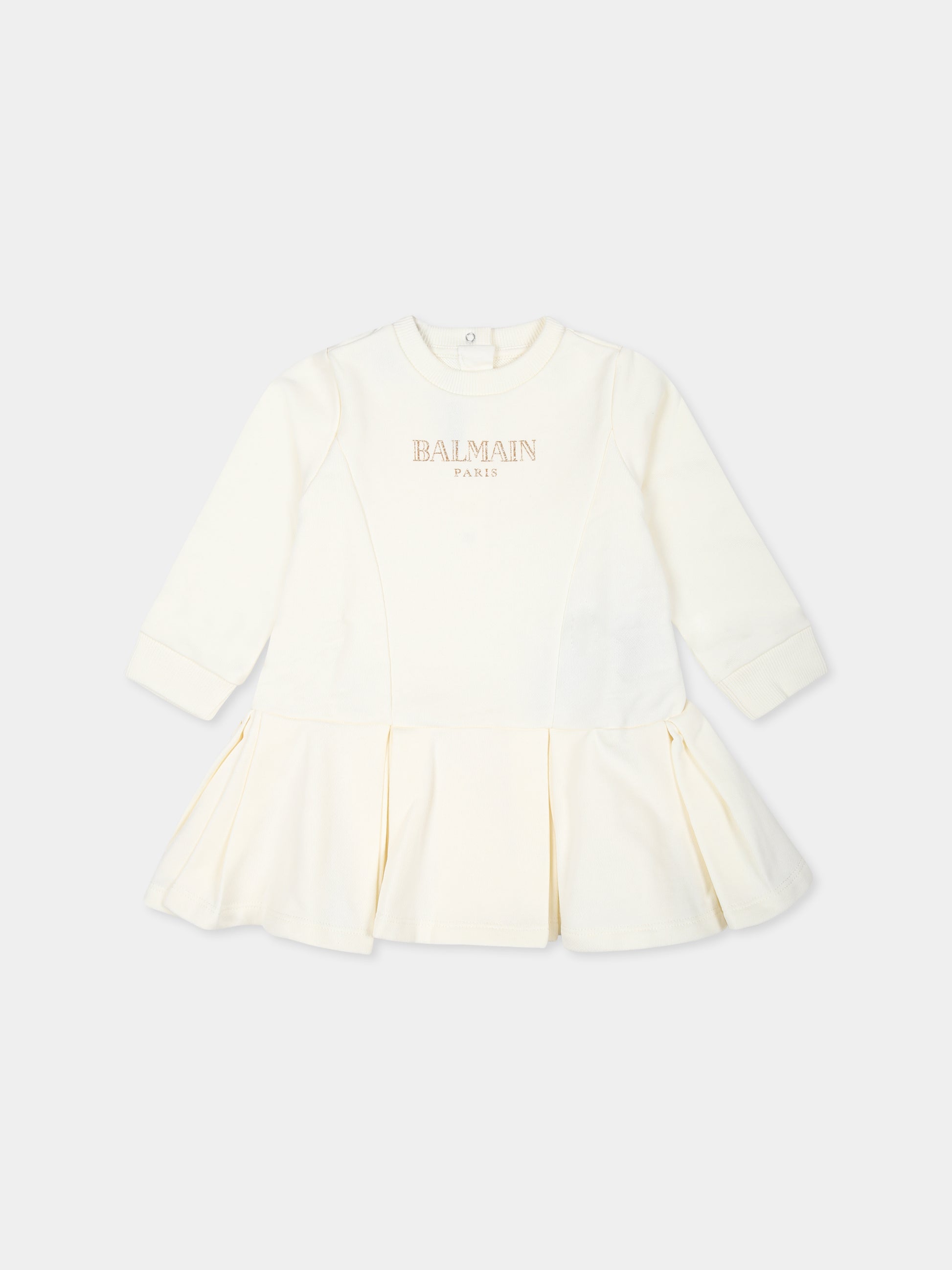 Vestito avorio per neonata con logo,Balmain Kids,BV1090 Z0081 102OR