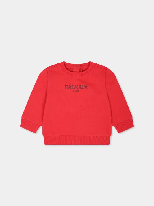 Felpa rossa per neonati con logo,Balmain Kids,BV4560 Z1753 414NE