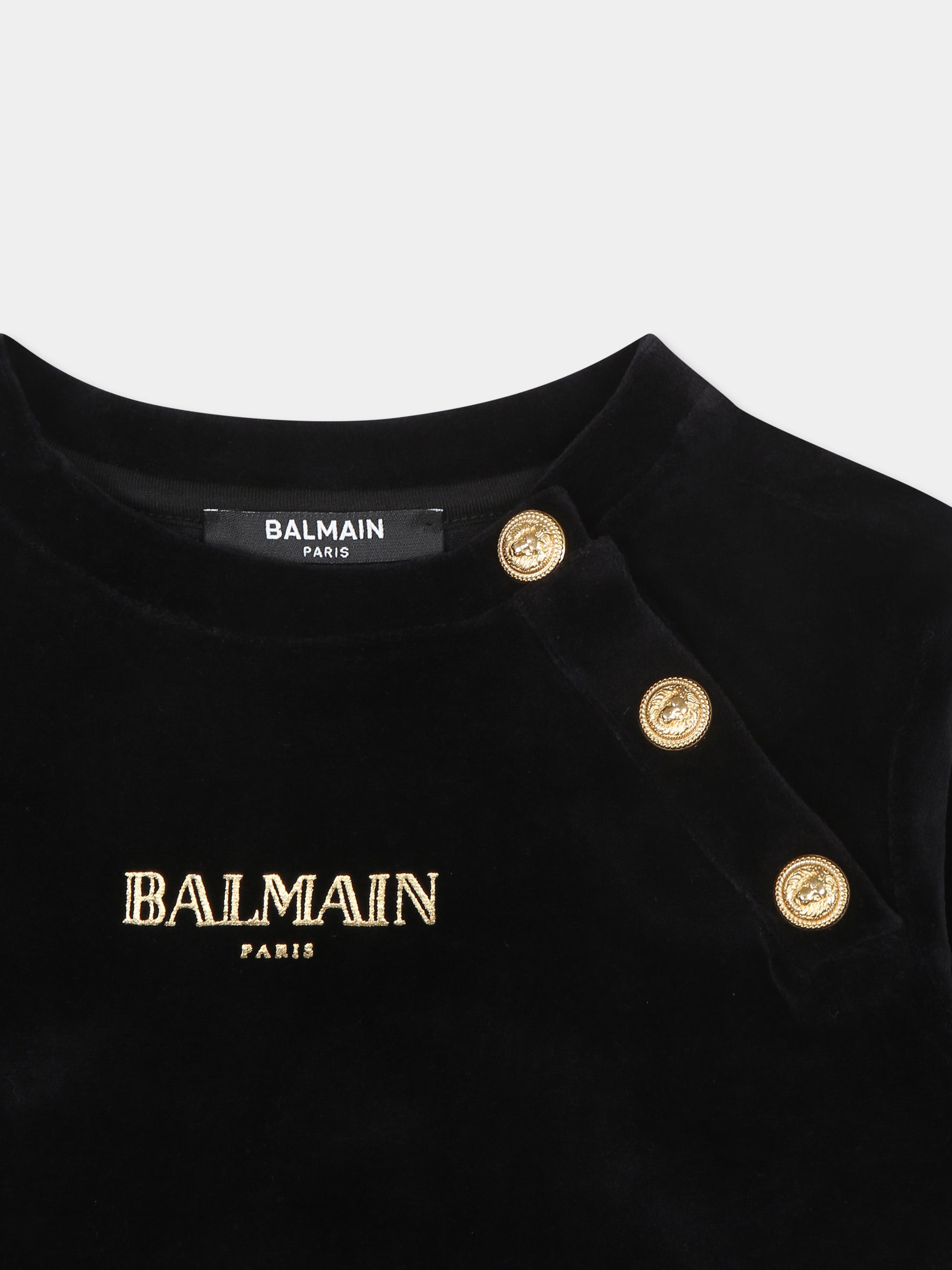 Felpa nera per neonata con logo,Balmain Kids,BV4580 U0173 930OR