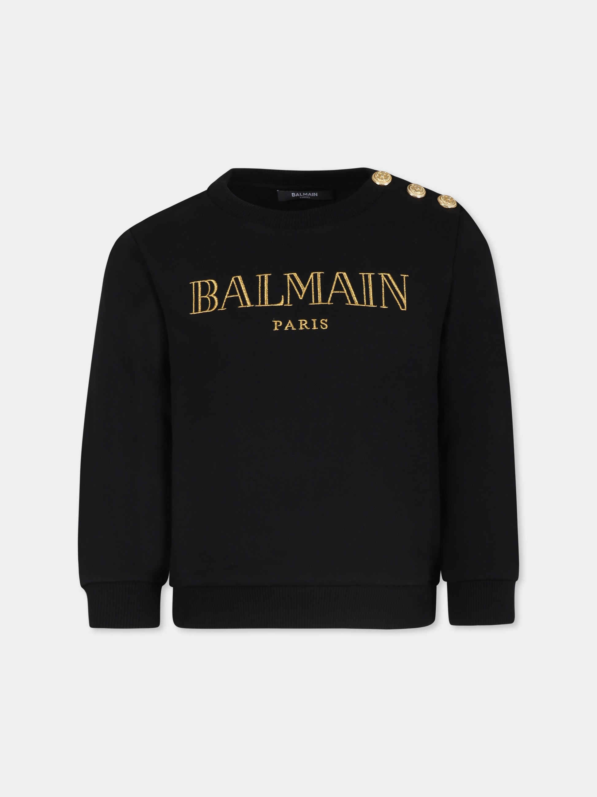 Felpa nera per bambina con logo,Balmain Kids,BV4B10 Z0081 930OR