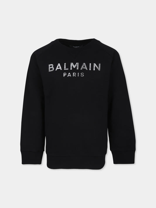 Felpa nera per bambini con logo,Balmain Kids,BV4P10 Z0001 930AG