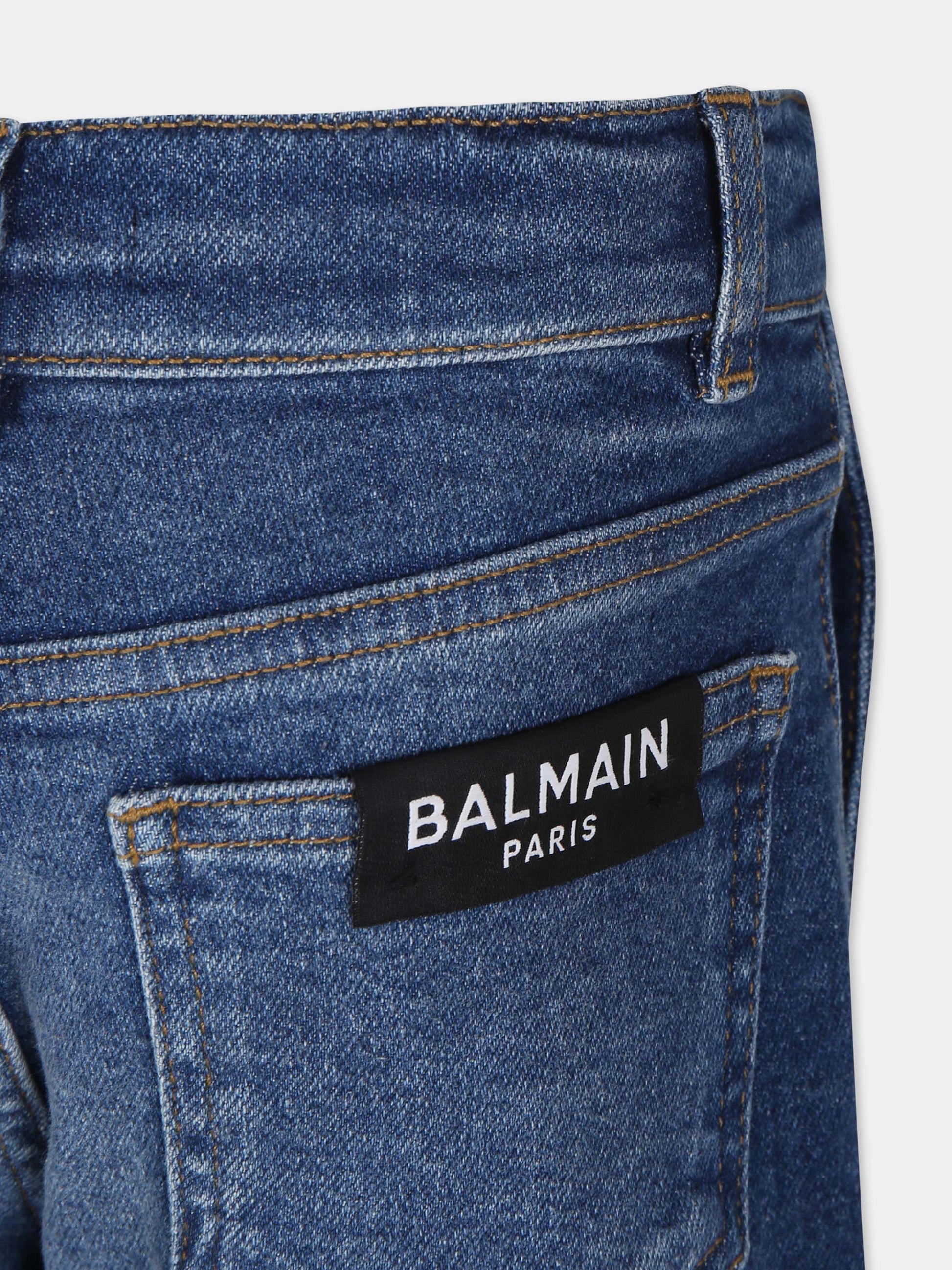 Jeans blu per bambina con logo,Balmain Kids,BV6Q40 Z2363 621