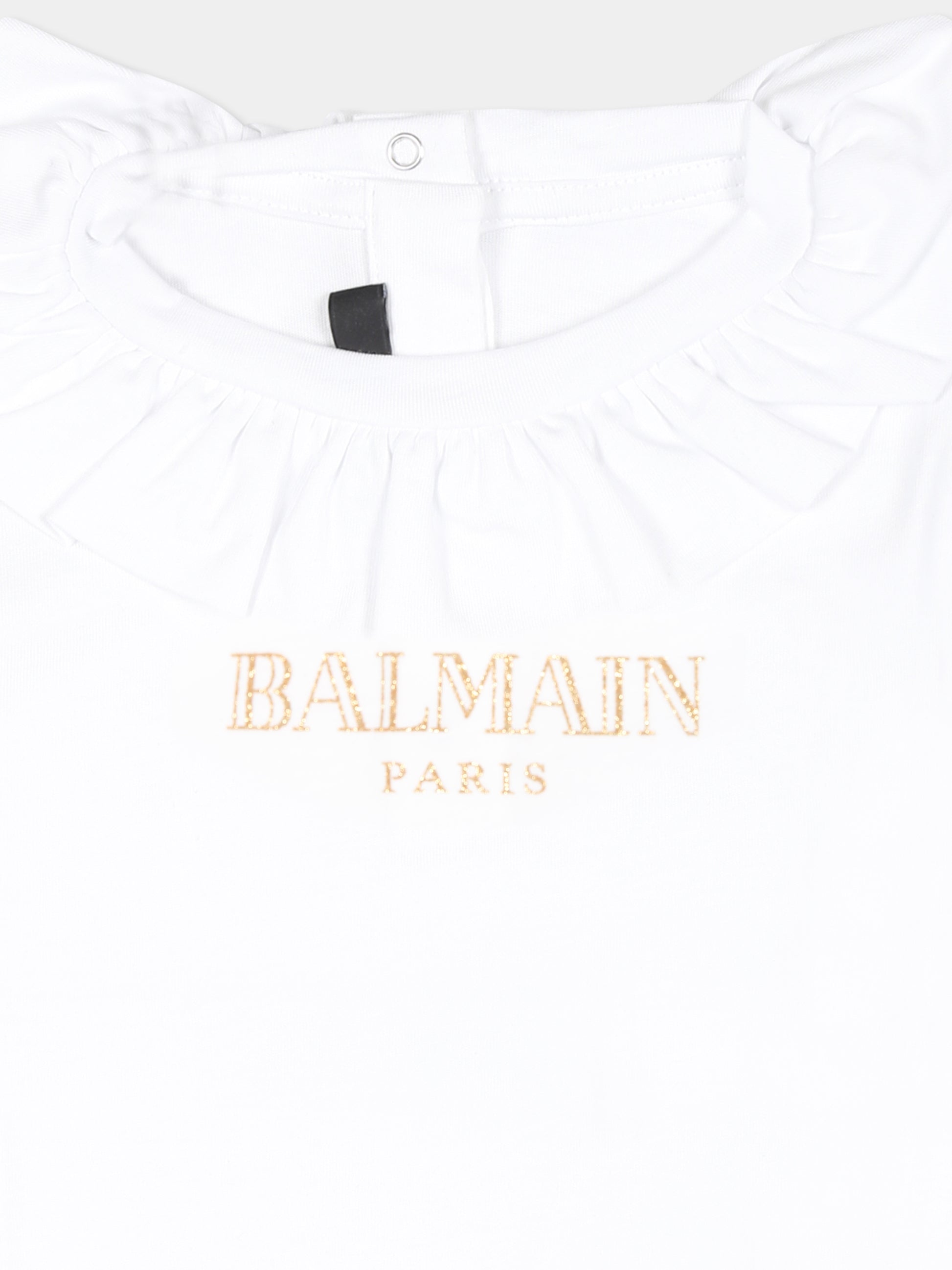 T-shirt bianca per neonata con logo,Balmain Kids,BV8030 Z0082 100OR