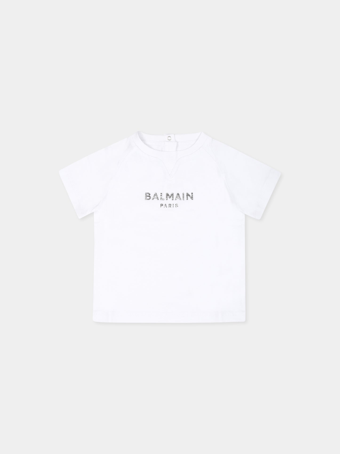 T-shirt bianca per neonata con logo,Balmain Kids,BV8511 Z0057 100AG