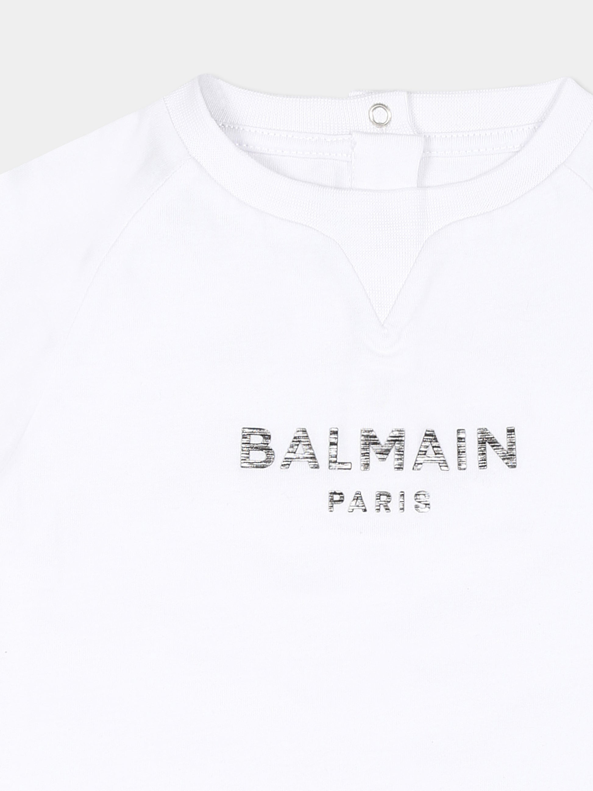 T-shirt bianca per neonata con logo,Balmain Kids,BV8511 Z0057 100AG