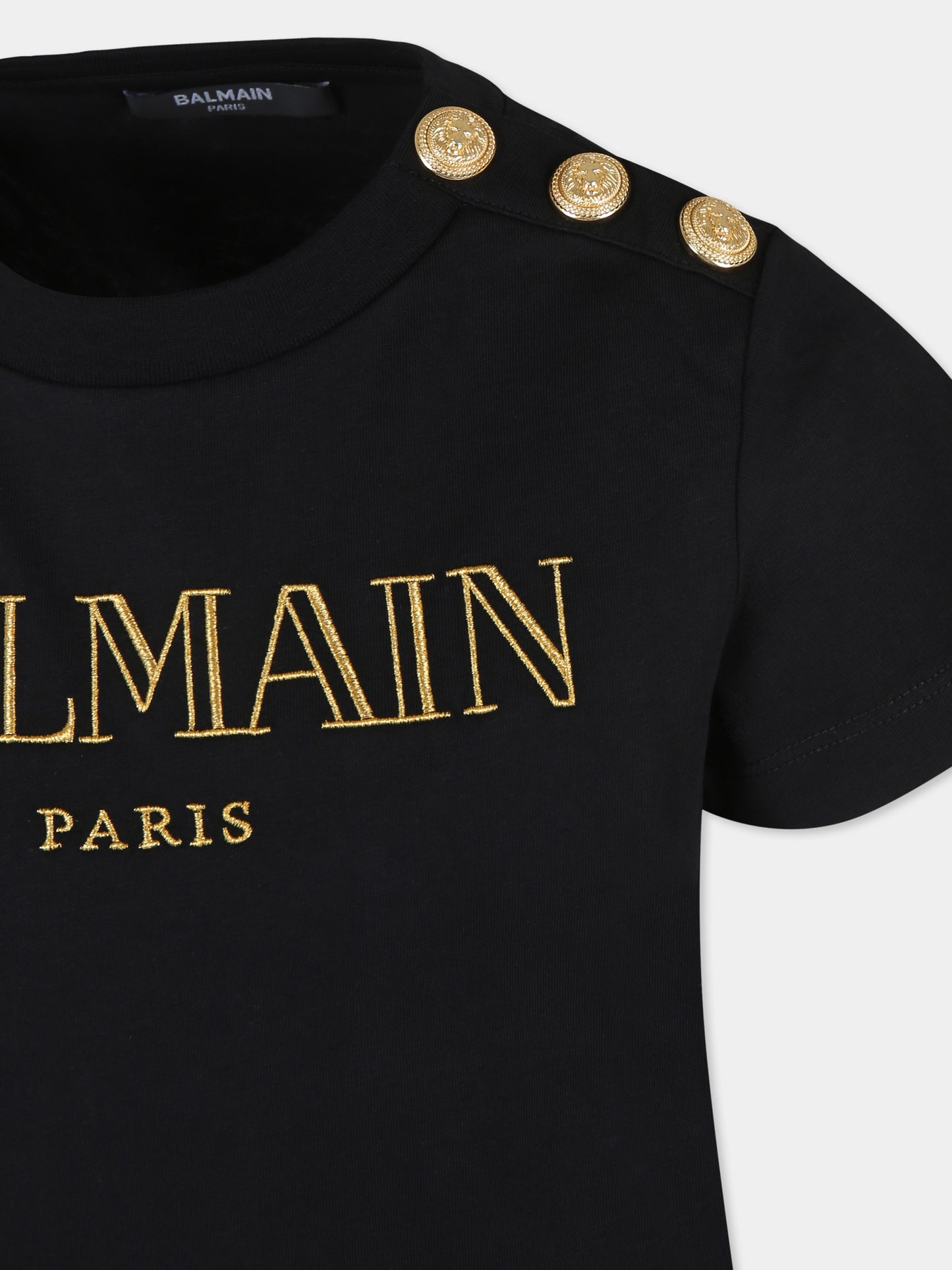 T-shirt nera per bambina con logo,Balmain Kids,BV8B91 Z0082 930OR